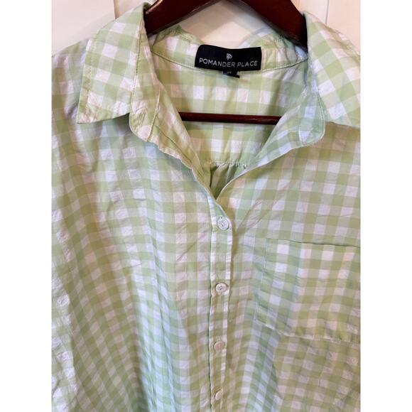 POMANDER PLACE TUCKERNUCK Green Gingham Plaid Adair Boyfriend Button Down Sz XL - Picture 9 of 9